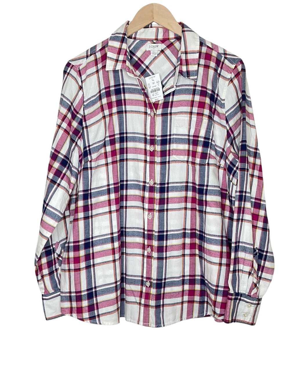 J. Crew Factory Plaid Flannel Shirt In Ivory Berry Size XL